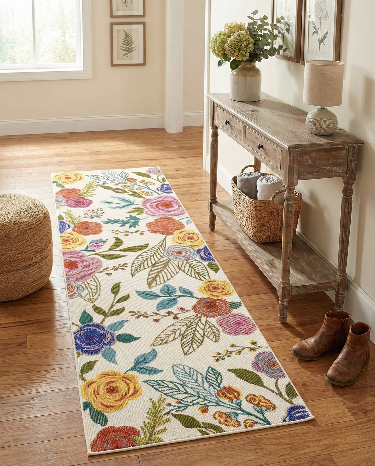 Meadow Breeze Collection Area Rug -  Petal Runner Ivory  lifestyle 198