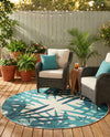 Seaside Blooms Collection Area Rug -  Provence Round Teal blue  lifestyle 17