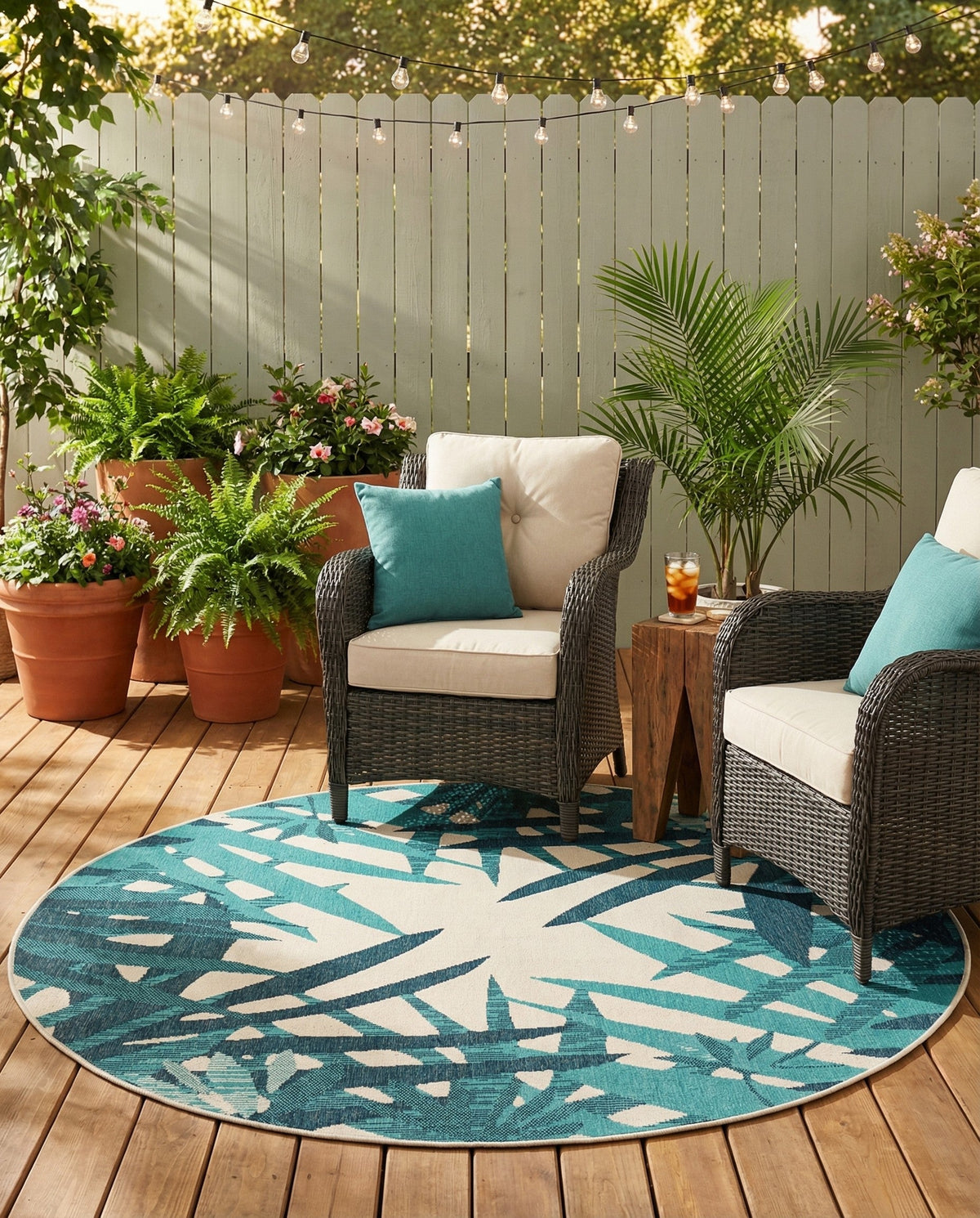 Seaside Blooms Collection Area Rug -  Provence Round Teal blue  lifestyle 17