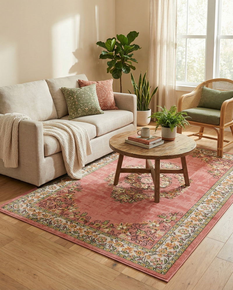 Geneva Terrace Collection Area Rug -  Yverdon Rectangle Rose  lifestyle 48