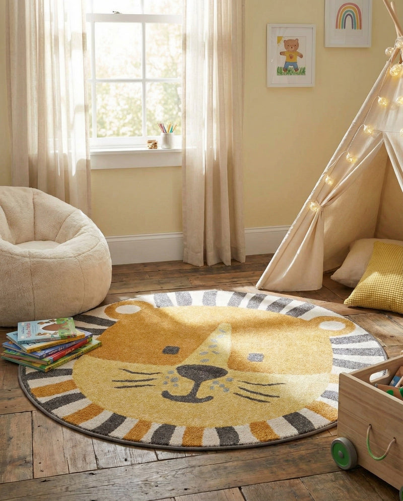 Wonder Tykes Collection Area Rug -  Riddle Round Light Brown  lifestyle 18