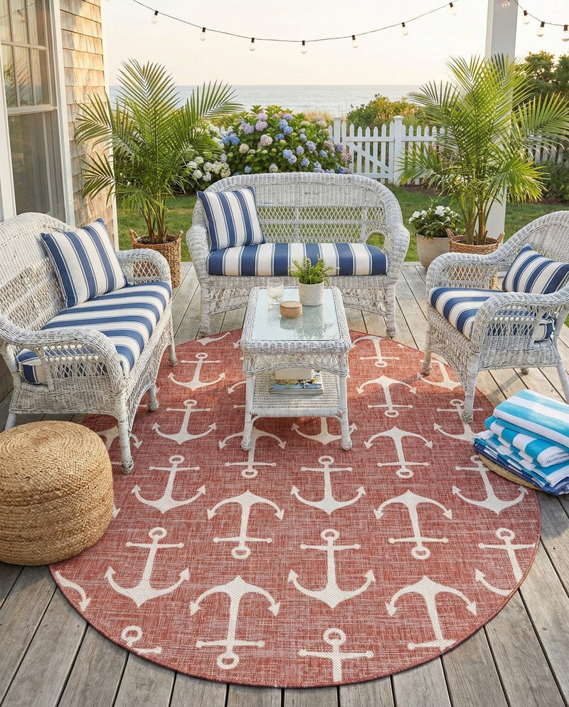 Seaside Haven Rugs Collection Area Rug - Sapphire (Rust Red) Oval Rust Red  lifestyle 67