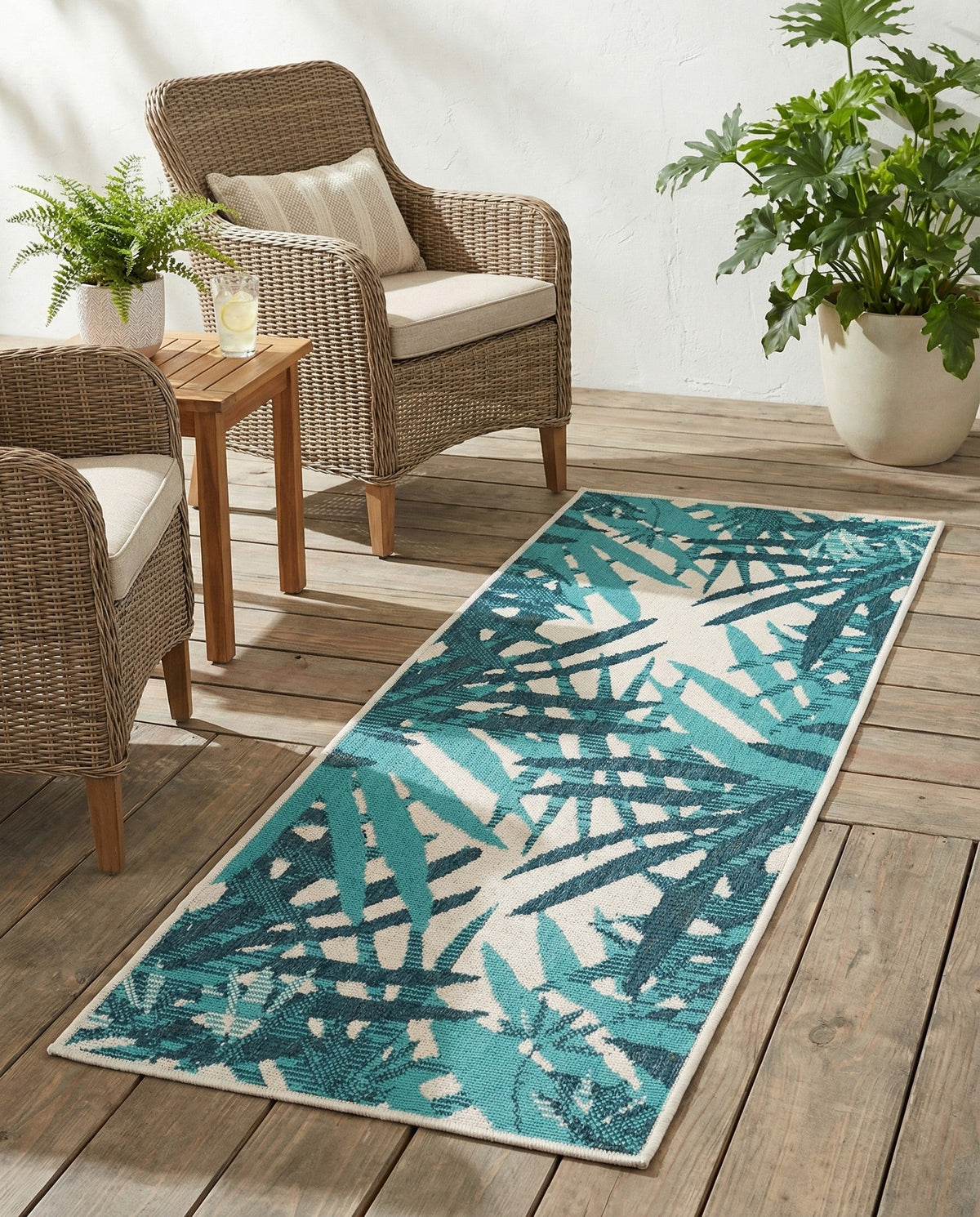 Seaside Blooms Collection Area Rug -  Provence Runner Teal blue  lifestyle 54
