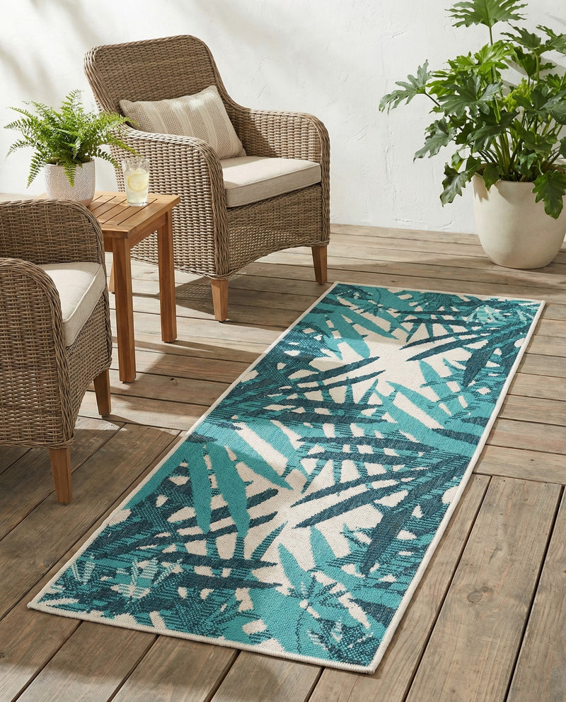 Seaside Blooms Collection Area Rug -  Provence Runner Teal blue  lifestyle 54