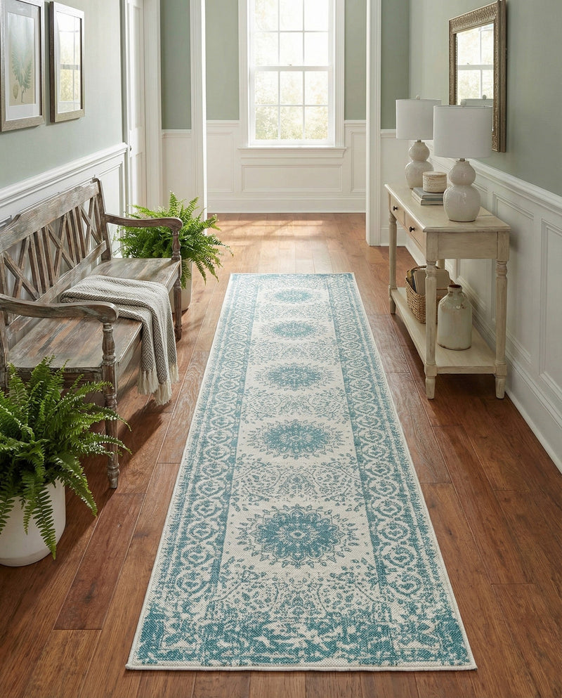 Patio Heritage Collection Area Rug -  Lafayette (Aqua) Runner Aqua  lifestyle 54
