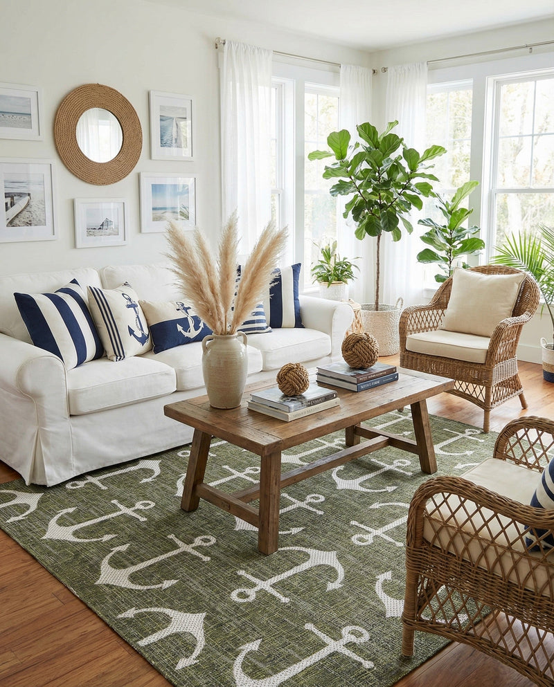 Seaside Haven Rugs Collection Area Rug - Sapphire (Green) Square Green  lifestyle 63