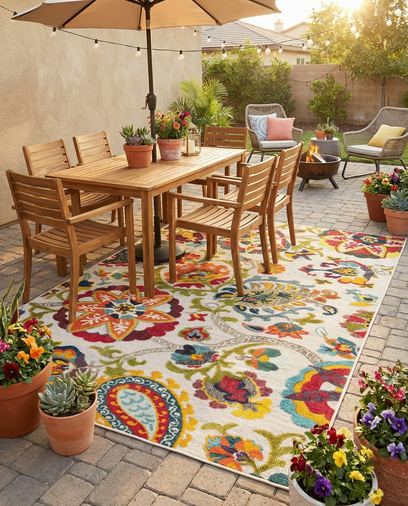 Outdoor Marrakesh Collection Area Rug - Fes Rectangle Multi Beige  lifestyle 52