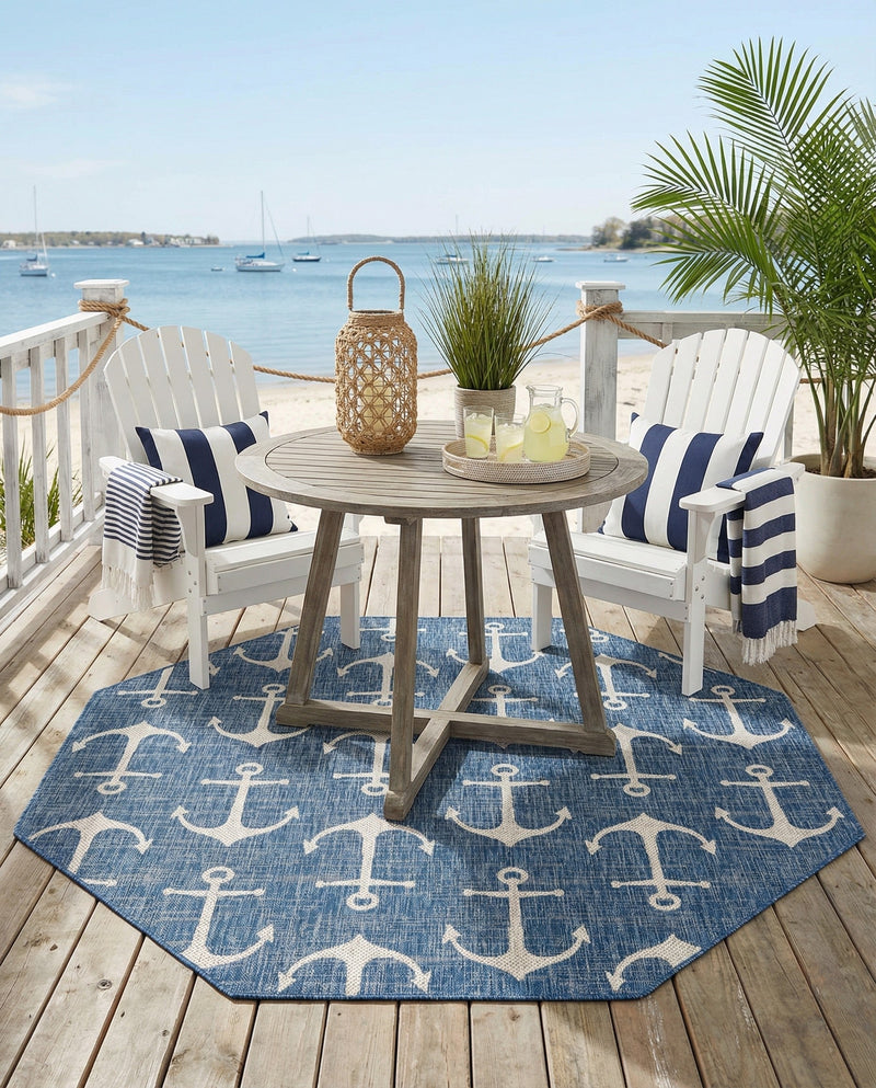 Seaside Haven Rugs Collection Area Rug - Sapphire (Blue) Octagon Blue  lifestyle 31