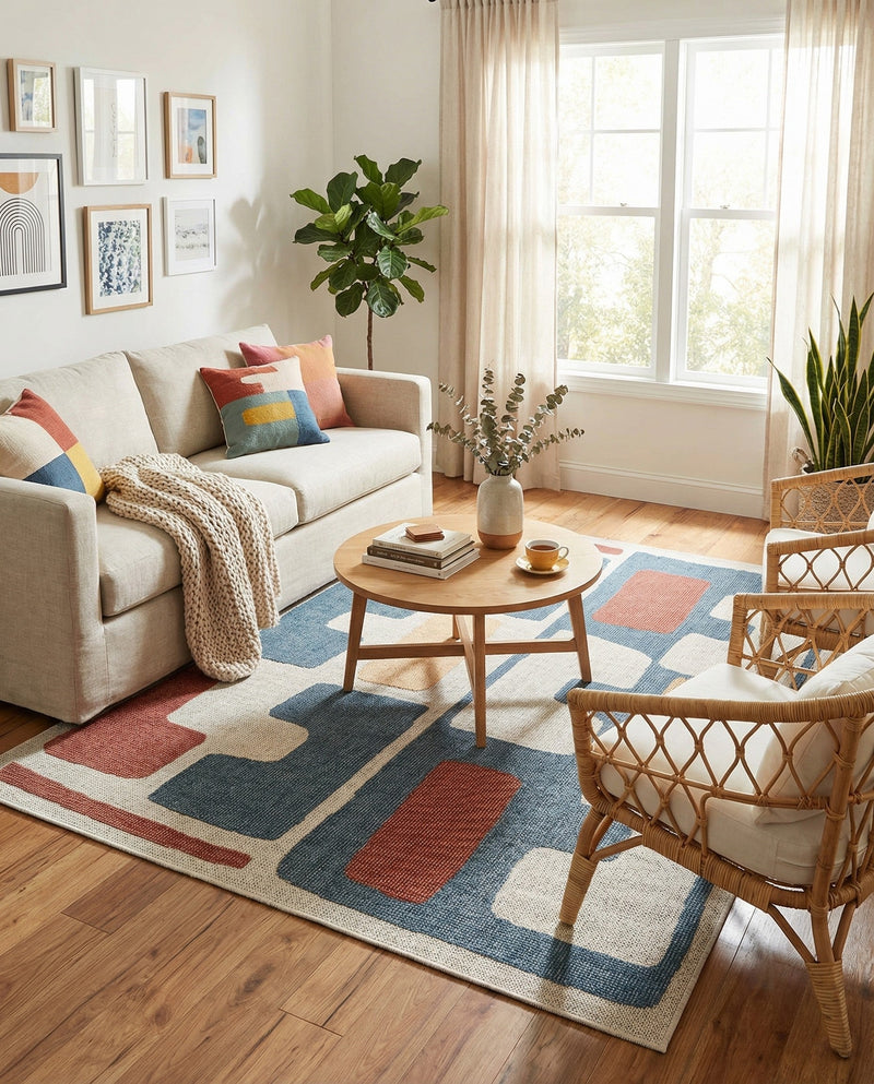 Coastal Terrace Collection Area Rug -  Sail Rectangle Ivory and Blue  lifestyle 7