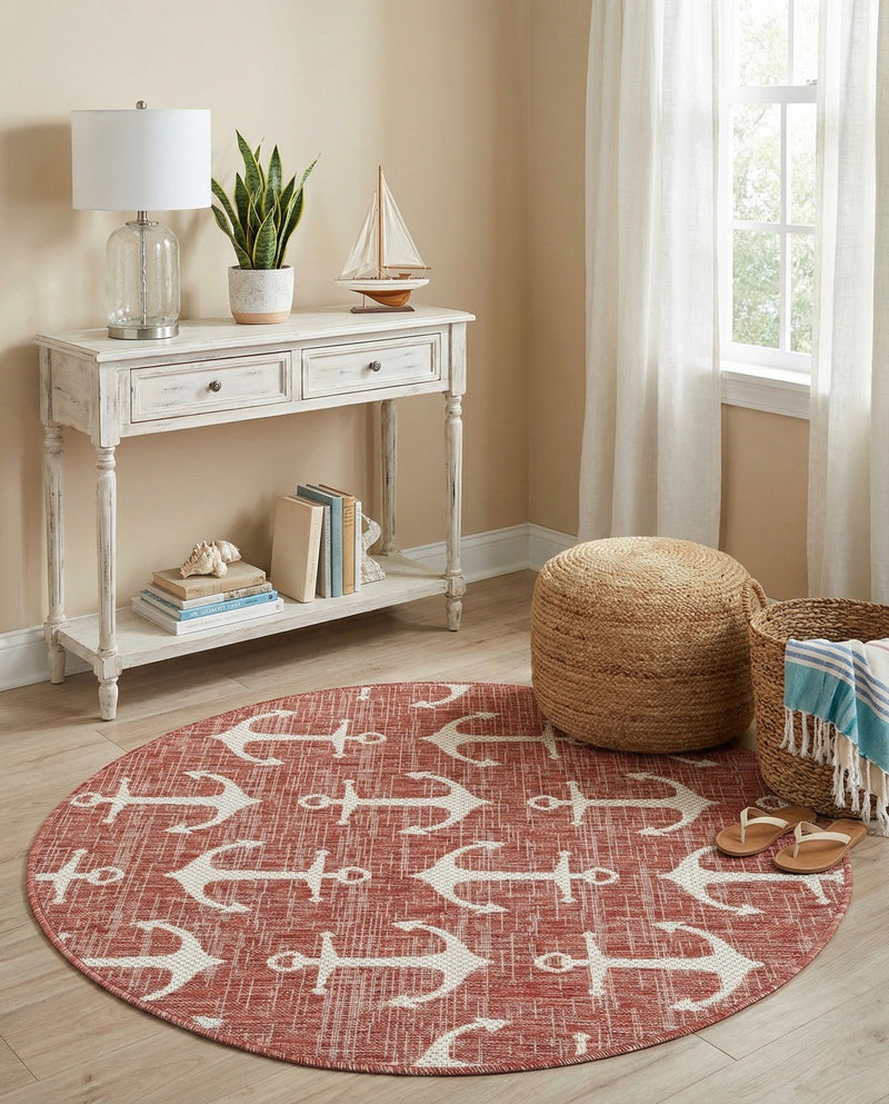 Seaside Haven Rugs Collection Area Rug - Sapphire (Rust Red) Round Rust Red  lifestyle 27