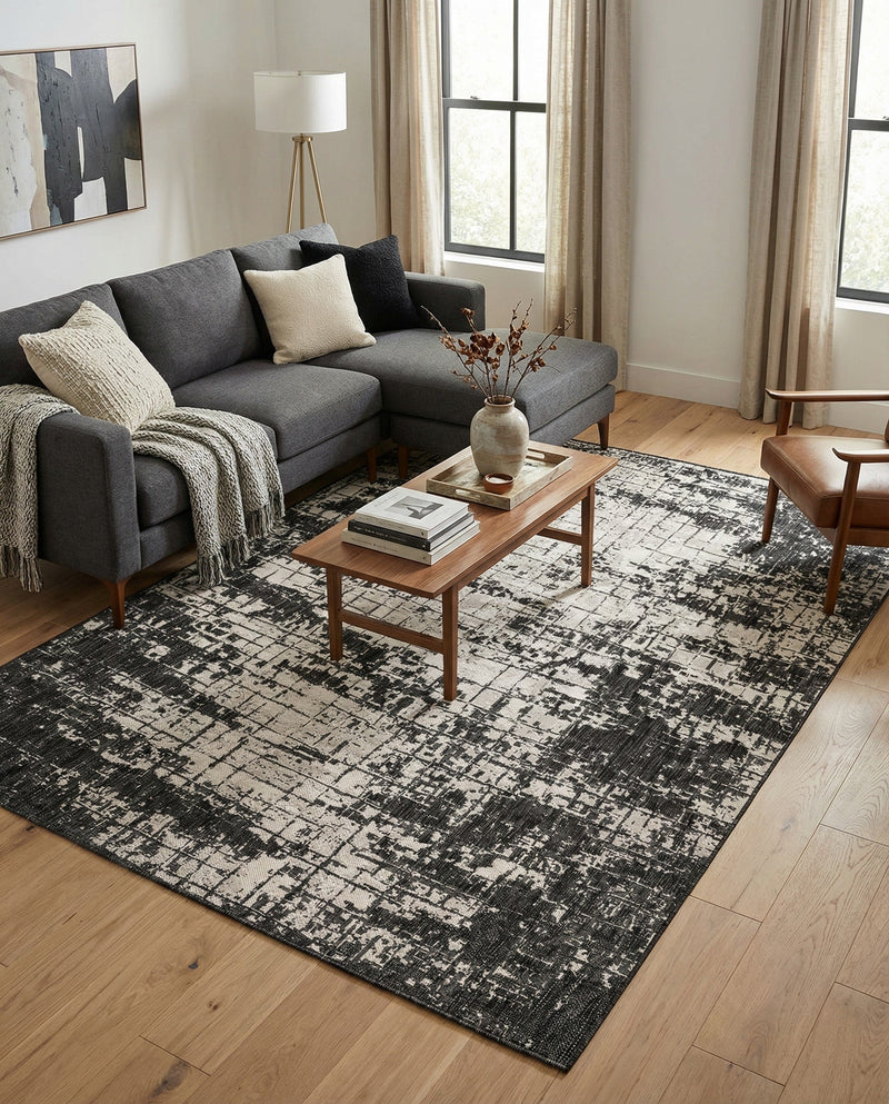 Urban Terrace Collection Area Rug -  Midtown Rectangle Black and White  lifestyle 20