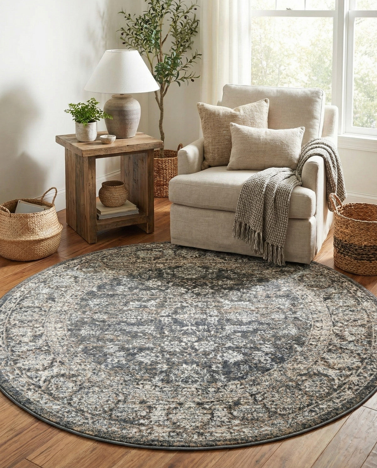 Metro Heights Collection Area Rug -  Astoria Round Navy Blue  lifestyle 116