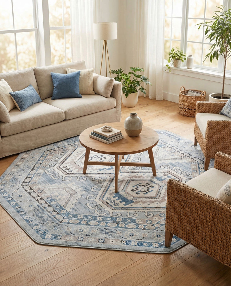 Savannah Elegance Collection Area Rug -  Tybee (Aqua Blue) Octagon Aqua Blue  lifestyle 70