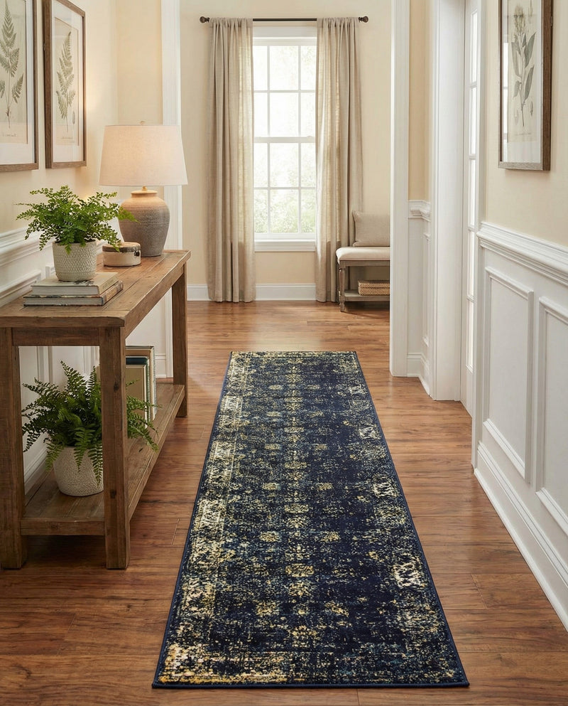 Riviera Elegance Collection Area Rug - Antibes (Navy Blue) Runner Navy Blue  lifestyle 78