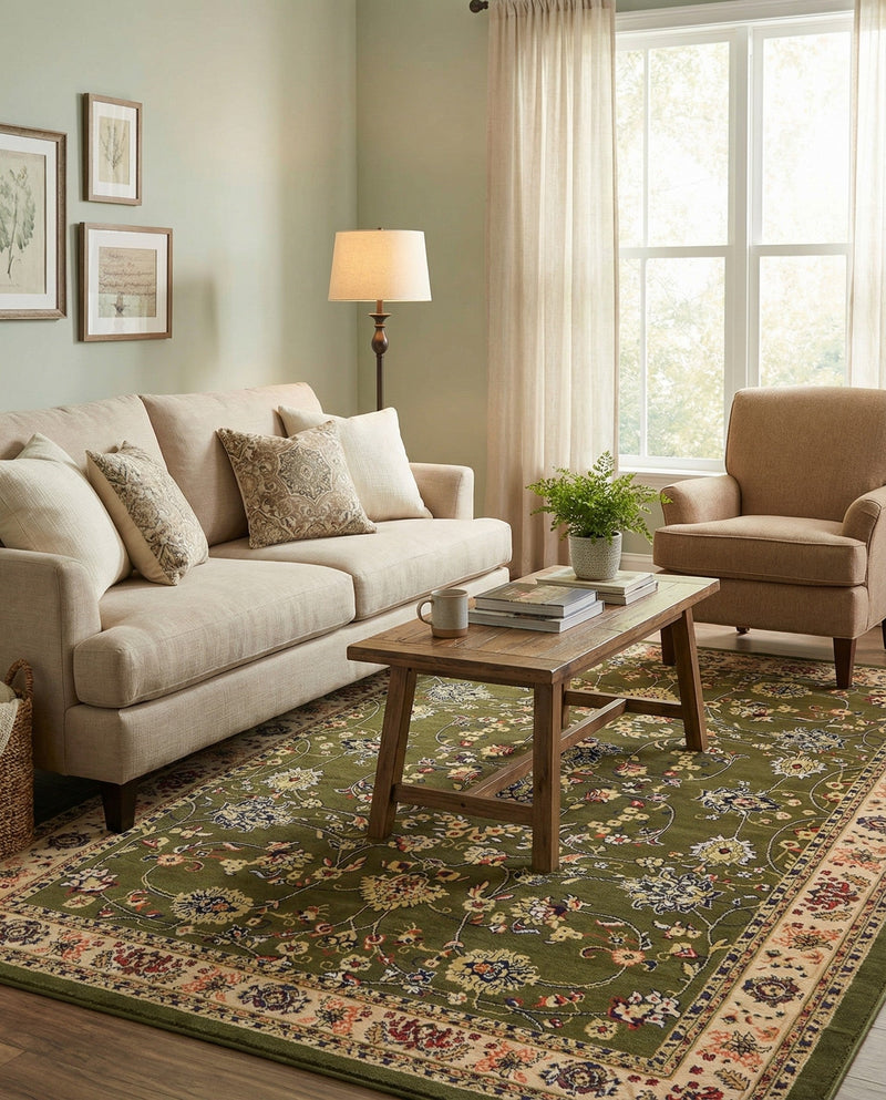 Isfahan Elegance Collection Area Rug - Naghsh-e Jahan (Green) Rectangle Green  lifestyle 35