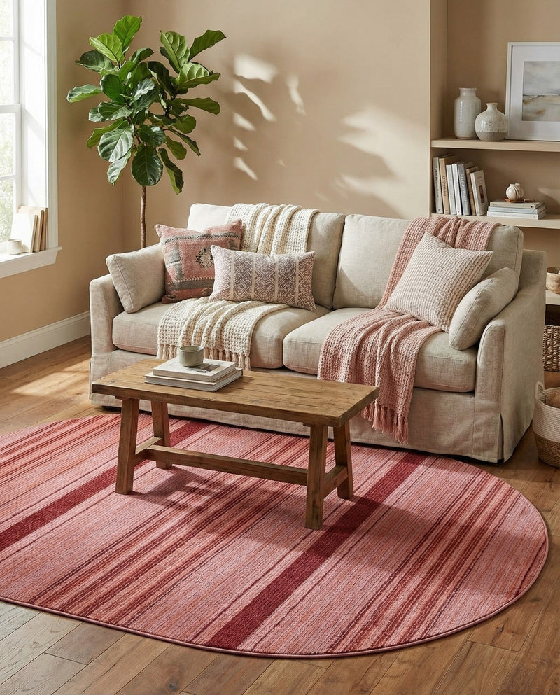 Jewel Oasis Collection Area Rug - Sapphire (Rusty Pink Rose) Oval Rusty Pink Rose  lifestyle 44