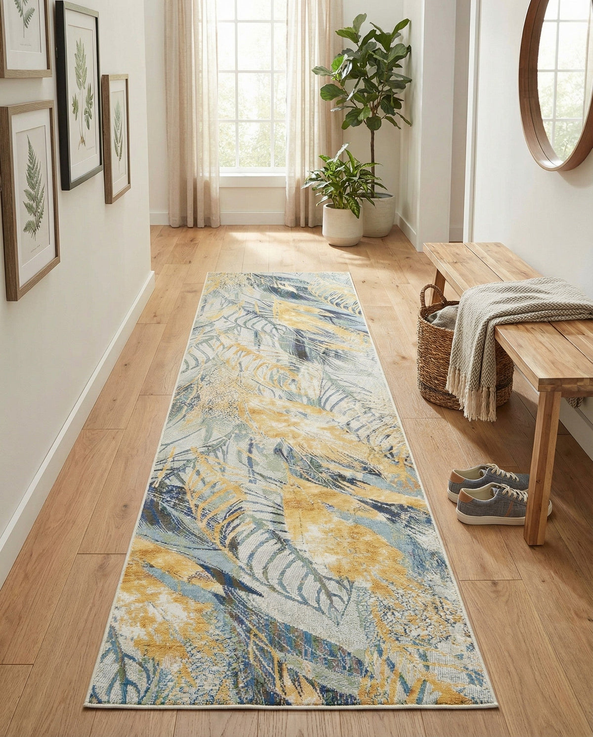 Seaside Blooms Collection Area Rug -  Blossom Runner Gray Ivory Yellow  lifestyle 70