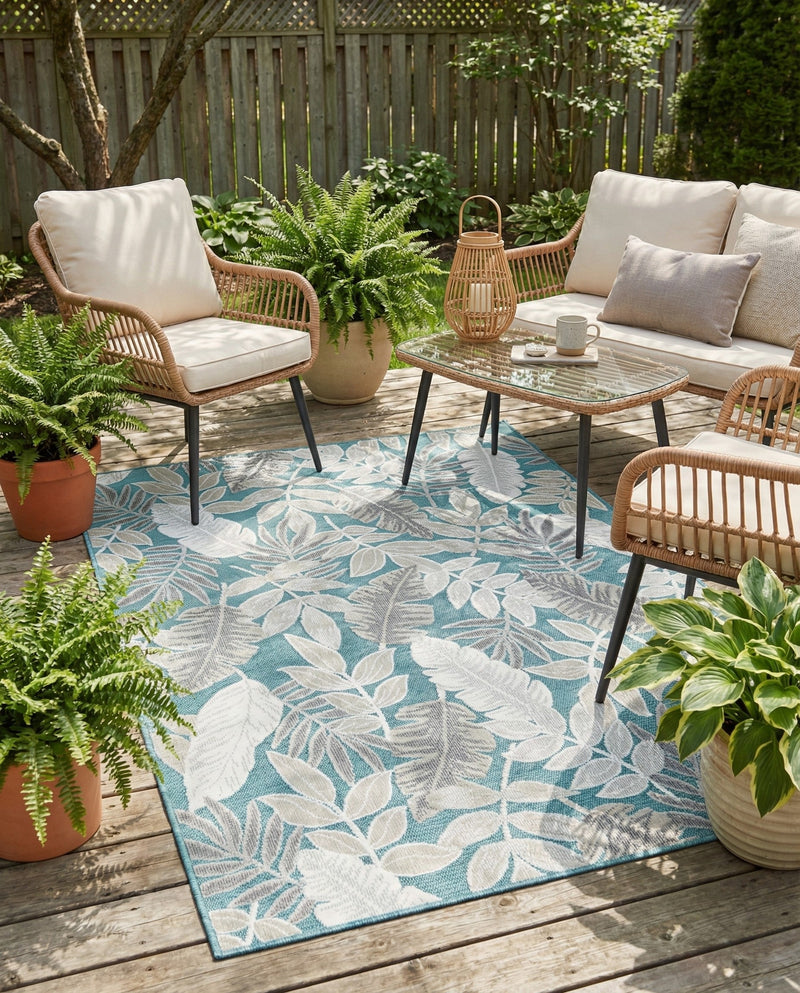 Seaside Blooms Collection Area Rug -  Serene Rectangle Light Blue  lifestyle 66