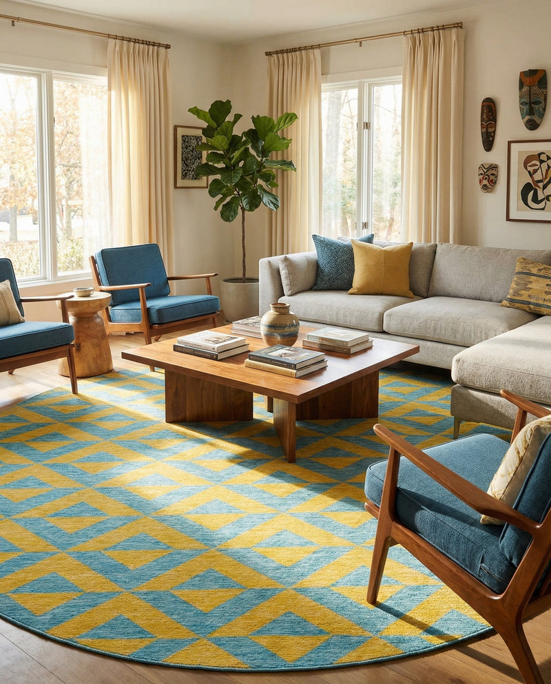 Urban Oasis Rugs Collection Area Rug -  Highrise (Yellow and Aqua) Round Yellow and Aqua  lifestyle 19