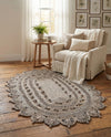 Woven Seaside Jute Collection Area Rug - Coastalhaven (Gray) Oval Gray  lifestyle 27