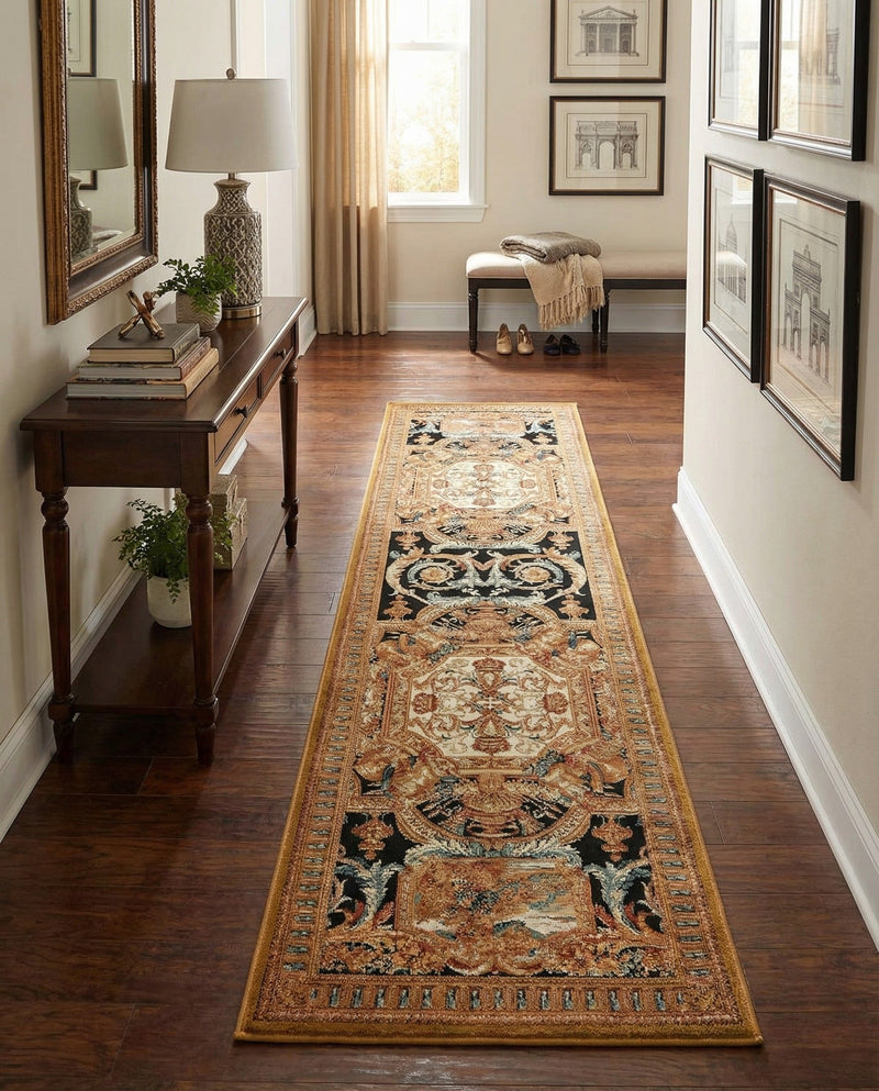 Patio Heritage Collection Area Rug - Veranda Runner Black Gold Brown  lifestyle 64
