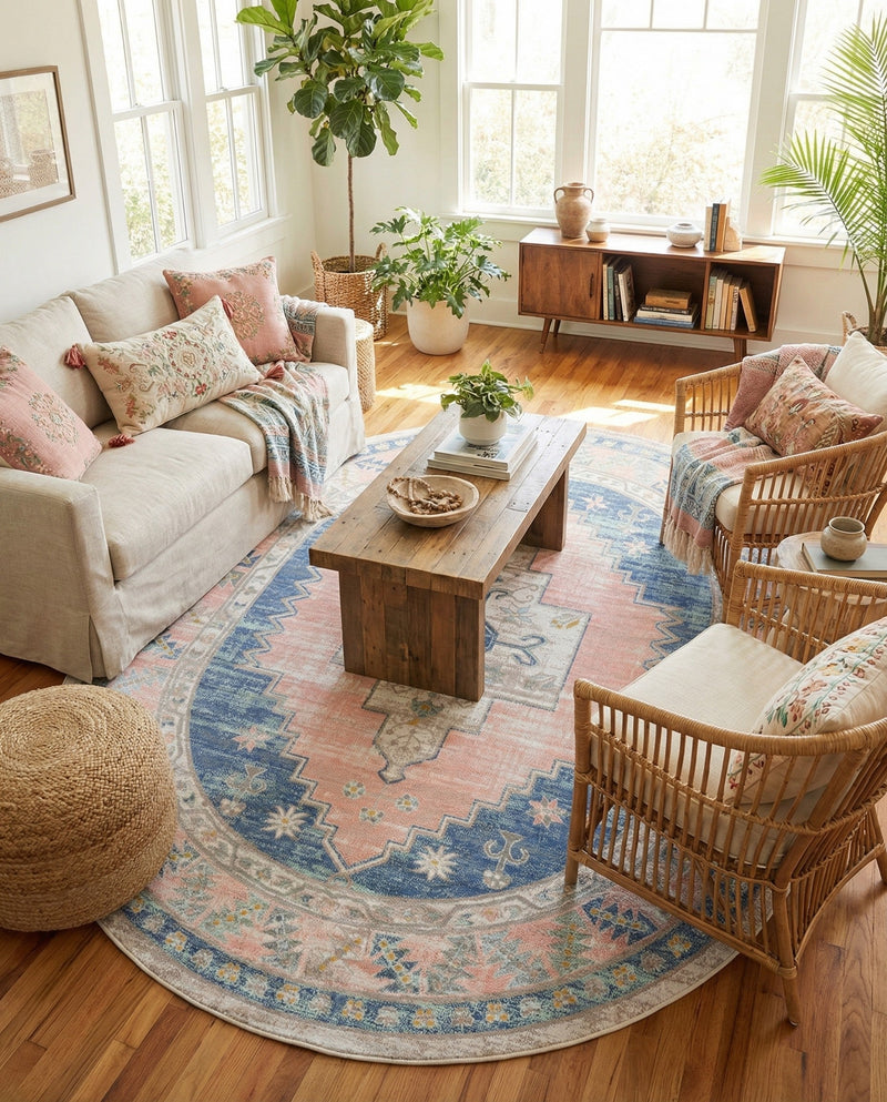 Savannah Series Collection Area Rug -  Augusta (French Blue) Oval French Blue  lifestyle 70