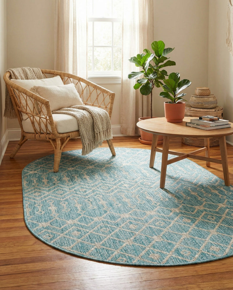 Savannah Pergola Collection Area Rug -  Pergola (Aqua) Oval Aqua  lifestyle 37