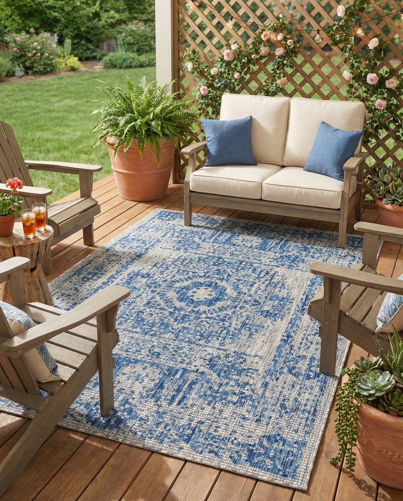 Patio Heritage Collection Area Rug - Savannah (Blue) Rectangle Blue  lifestyle 22