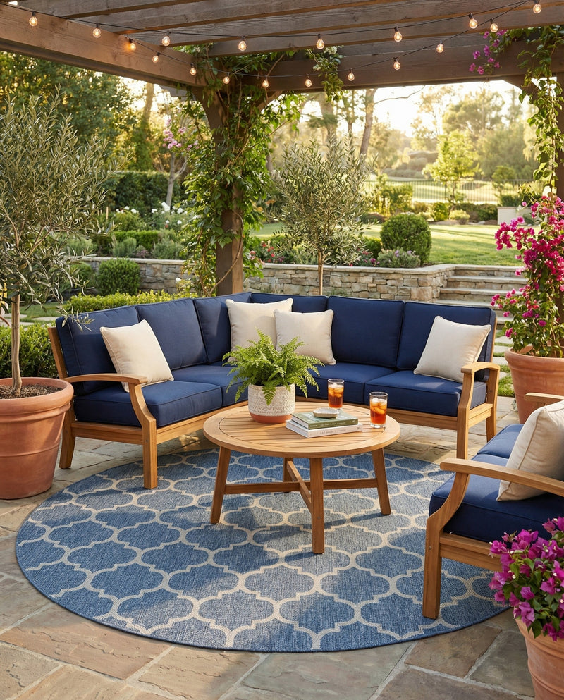 Savannah Pergola Collection Area Rug - Arbor (Navy Blue) Round Navy Blue  lifestyle 45