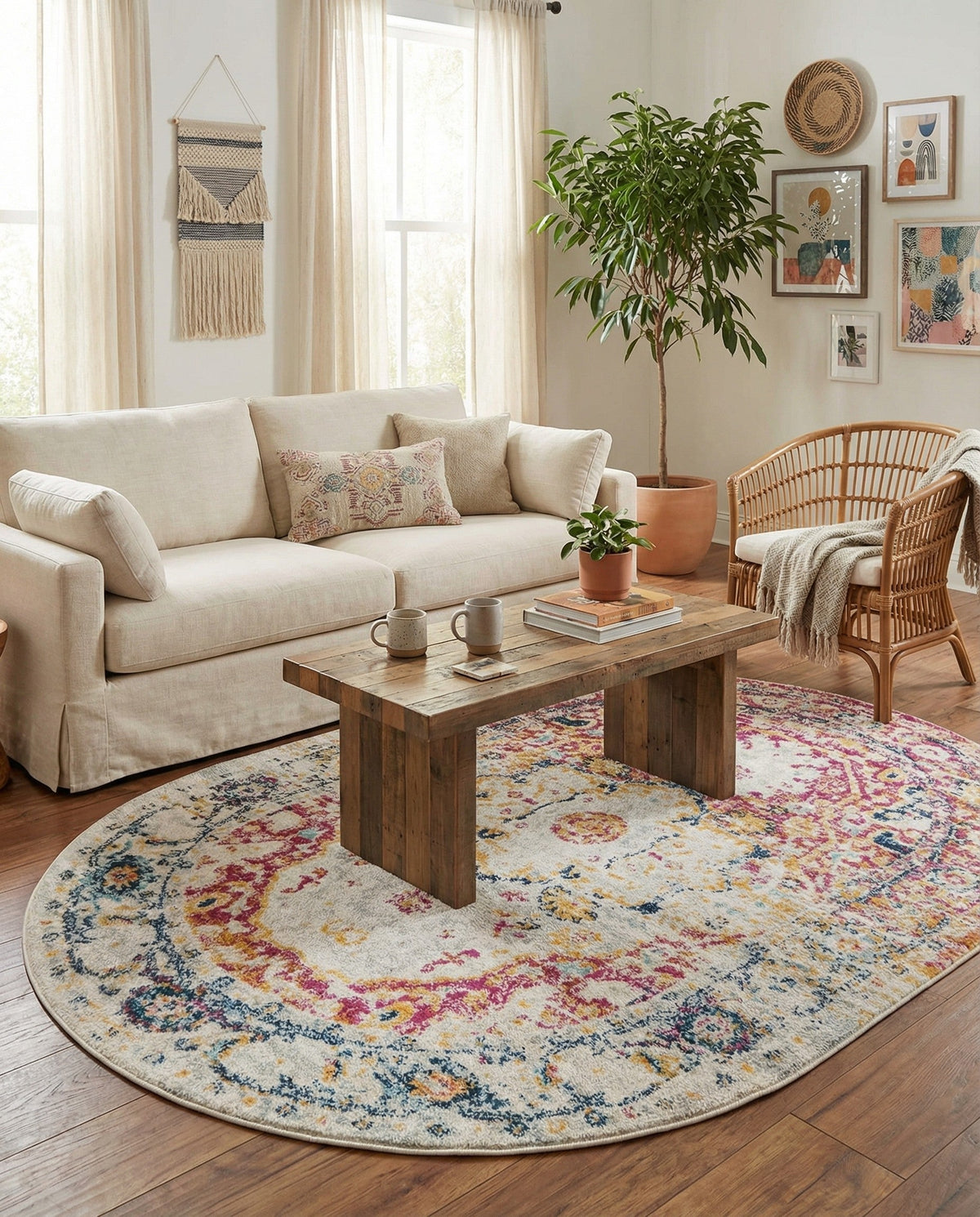 Parisian Elegance Collection Area Rug - Versailles (Pink Gray) Oval Pink Gray  lifestyle 32