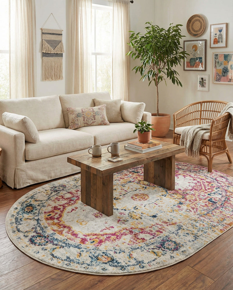 Parisian Elegance Collection Area Rug - Versailles (Pink Gray) Oval Pink Gray  lifestyle 32