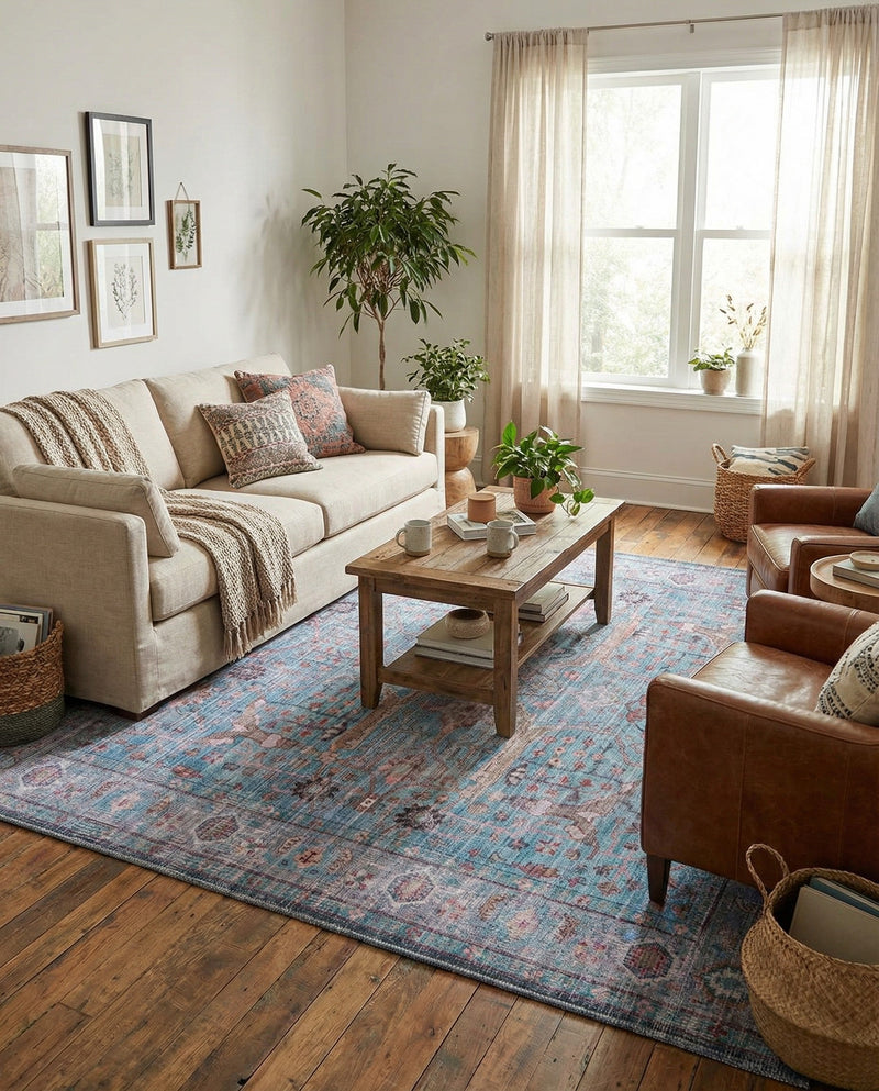 Zahara Oasis Collection Area Rug -  Marrakech Square Blue  lifestyle 71