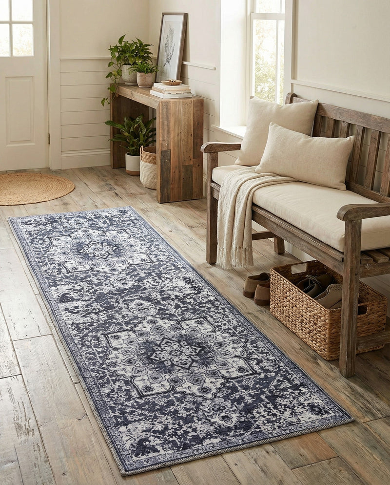 Baroque Era Collection Area Rug - Versailles (Dark Gray) Runner Dark Gray  lifestyle 26