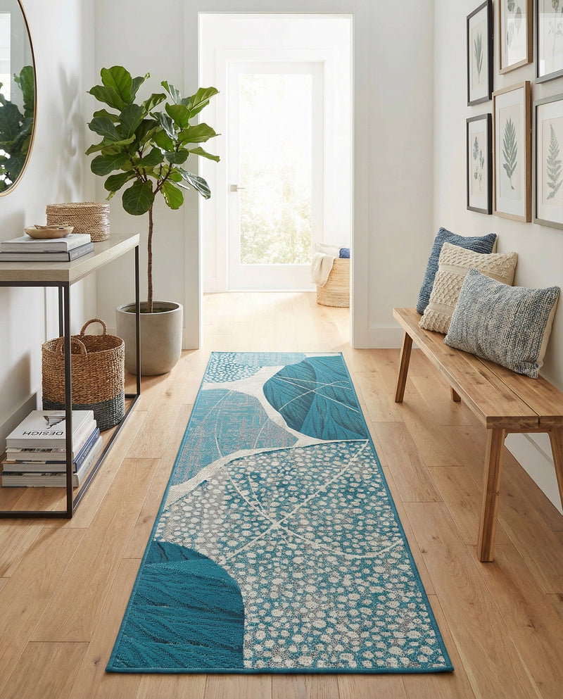 Urban Terrace Collection Area Rug -  Courtyard Runner Blue and Ivory  lifestyle 62