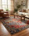 Patio Heritage Collection Area Rug -  Garden Square Rust Red and Blue  lifestyle 80