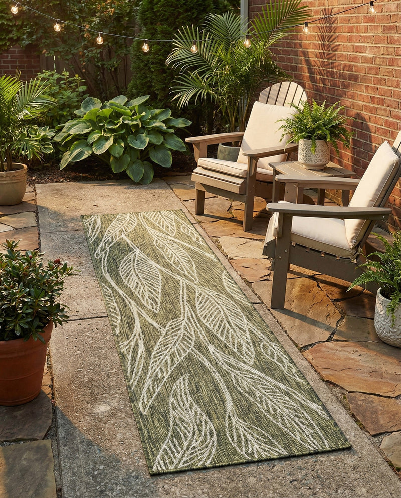 Seaside Blooms Collection Area Rug -  Evergreen (Green) Runner Green  lifestyle 33