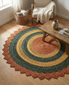 Woven Seaside Jute Collection Area Rug - Coastalhaven (Orange Green Yellow) Round Orange Green Yellow  lifestyle 9