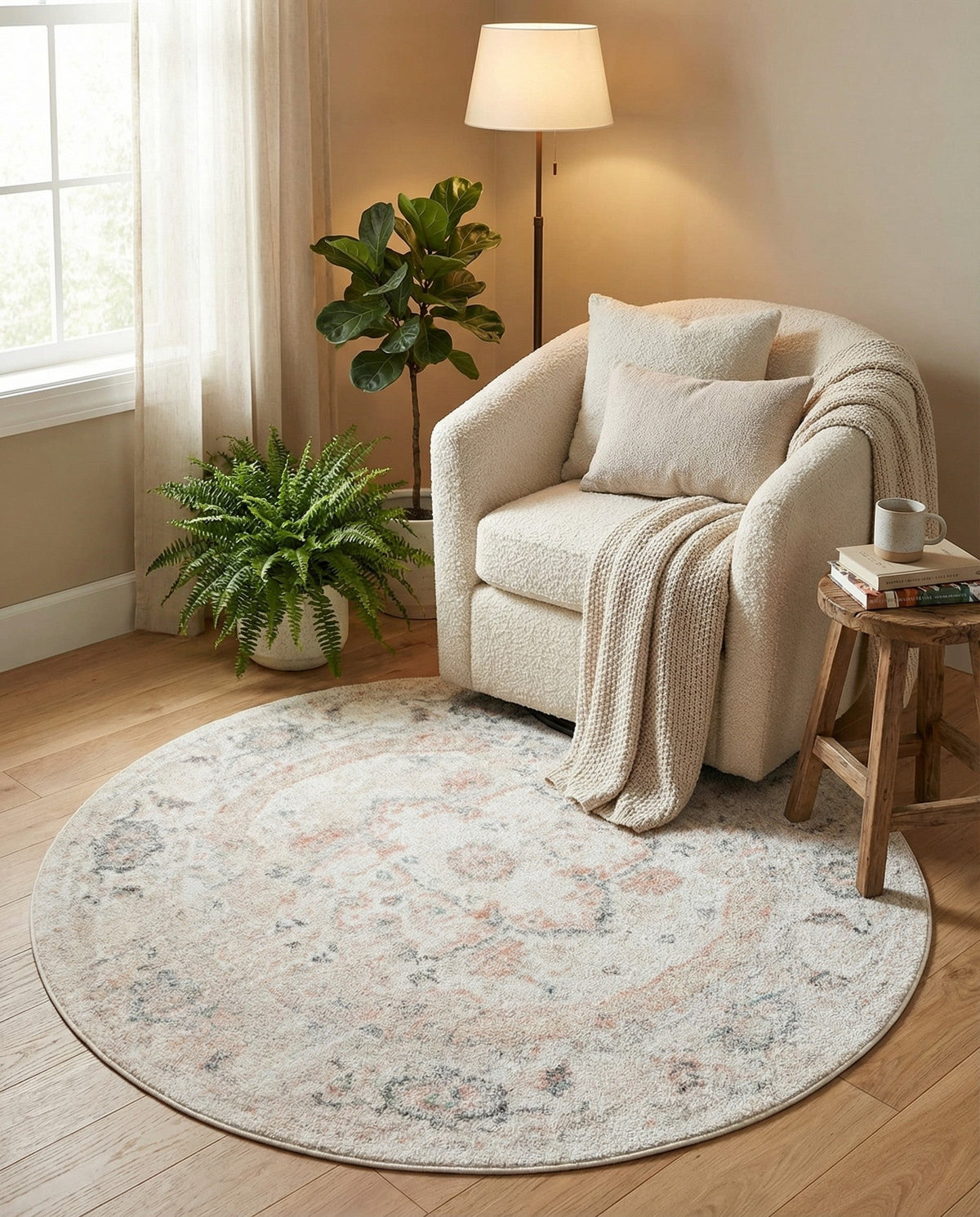 Parisian Elegance Collection Area Rug - Versailles (Ivory) Round Ivory  lifestyle 99