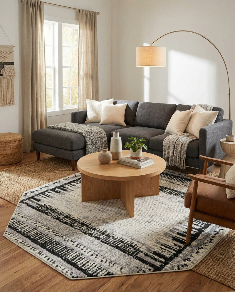 Marrakech Mosaic Collection Area Rug -  Sahara Octagon Black and White  lifestyle 70