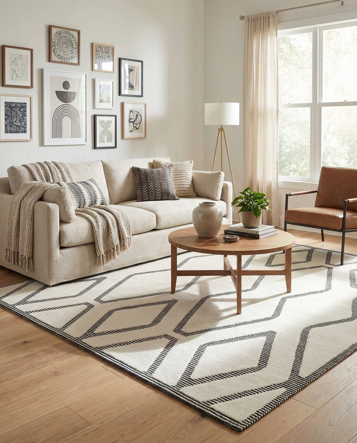 Monochrome Collection Area Rug -  Glacier Square Ivory White  lifestyle 95