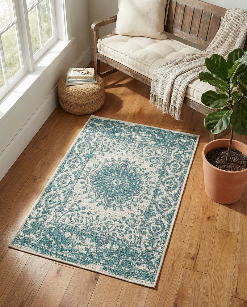 Patio Heritage Collection Area Rug -  Lafayette (Aqua) Rectangle Aqua  lifestyle 22