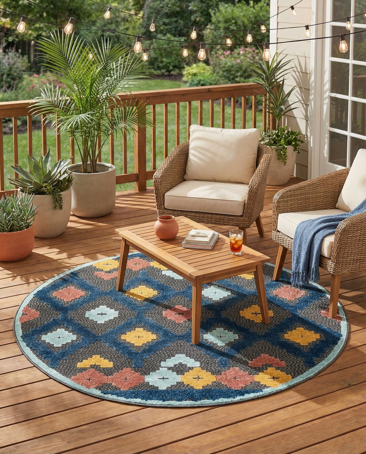 Caribbean Terrace Collection Area Rug -  Tobago Round Charcoal  lifestyle 111