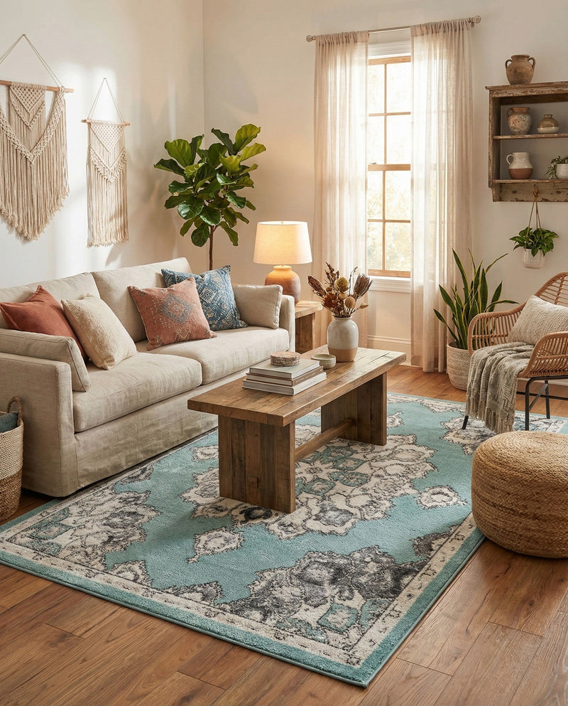 Beverly Grove Collection Area Rug - Melrose (Aqua) Rectangle Aqua  lifestyle 6