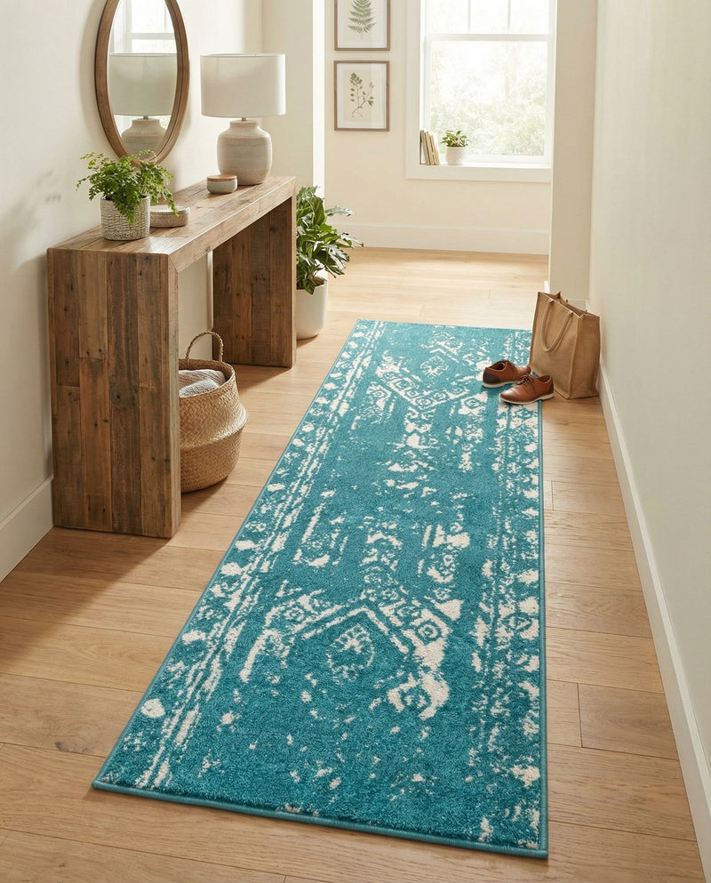 Brighton Stripes Collection Area Rug - Sussex (Turquoise) Runner Turquoise  lifestyle 22