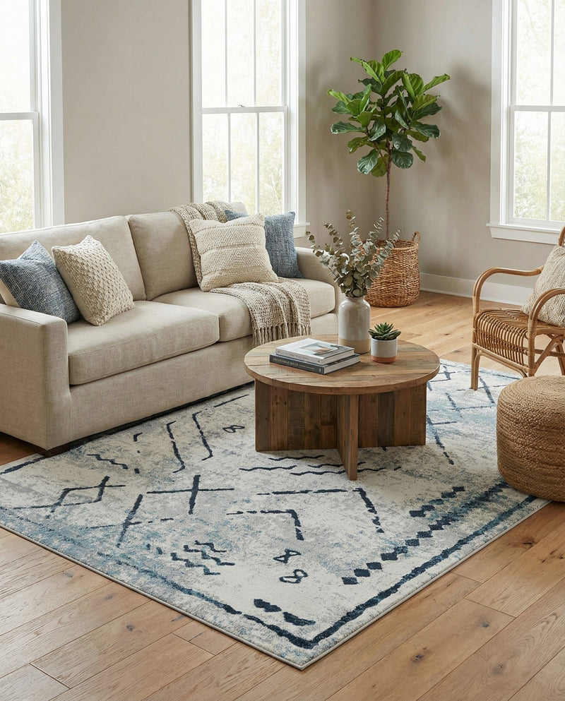 Aegean Elegance Washables Collection Area Rug - Santorini Rectangle Ivory Gray  lifestyle 56