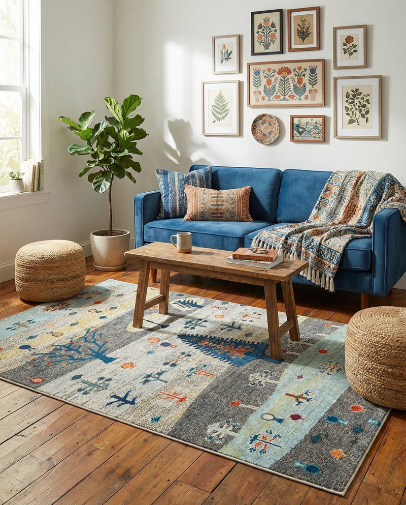 Colorburst Oasis Collection Area Rug -  Mosaic Rectangle Ivory Gray Blue  lifestyle 19