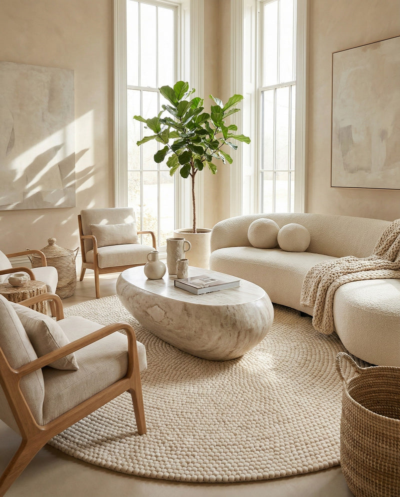 Woolen Sphere Collection Area Rug - Orbsburg (Ivory) Round Ivory  lifestyle 66
