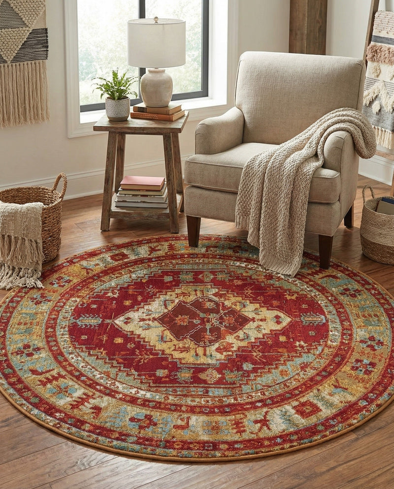 Patio Heritage Collection Area Rug -  Arbor Round Red Green Blue  lifestyle 75