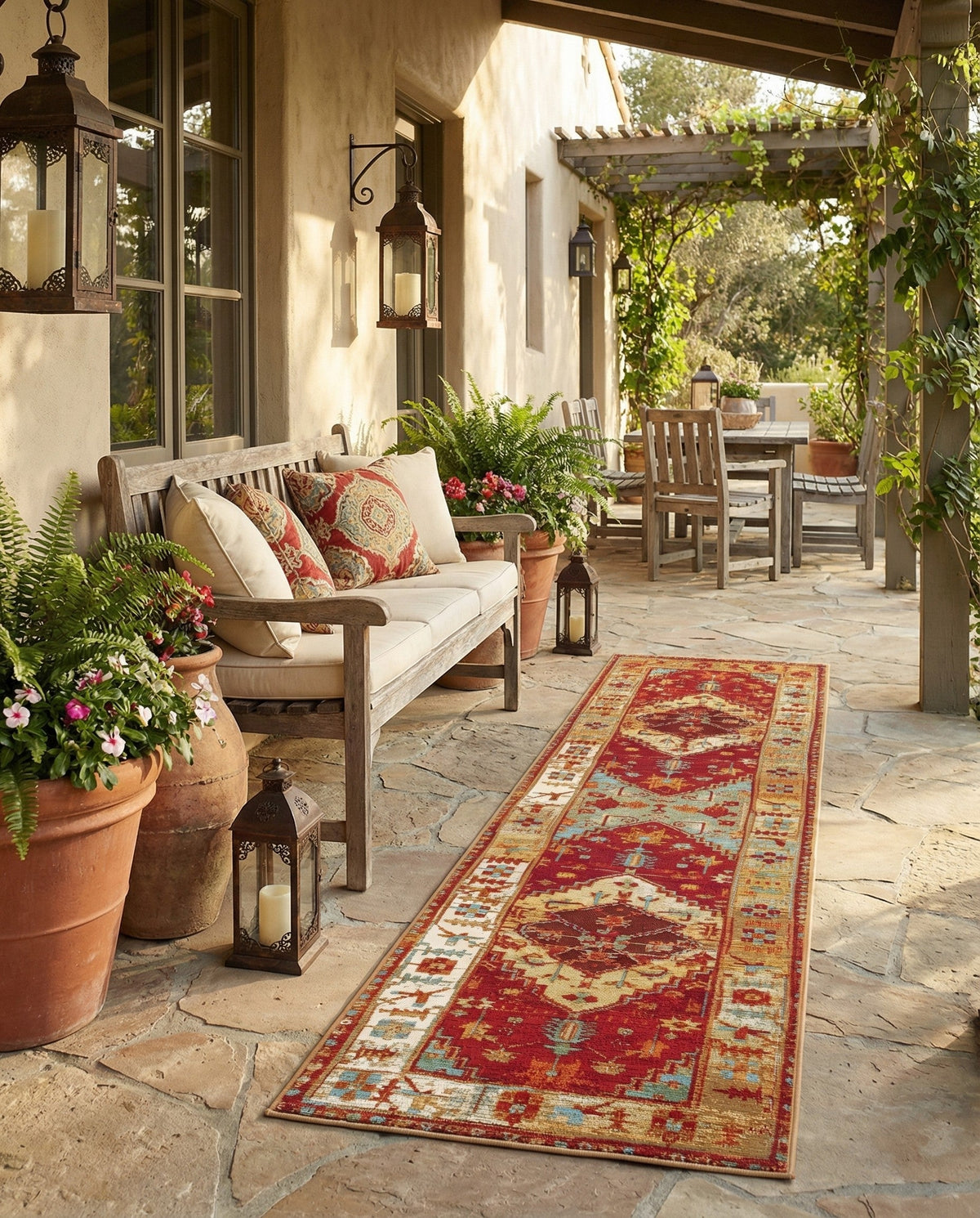 Patio Heritage Collection Area Rug -  Arbor Runner Red Green Blue  lifestyle 88
