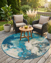 Urban Terrace Collection Area Rug -  Gazebo Round Blue and Ivory  lifestyle 49